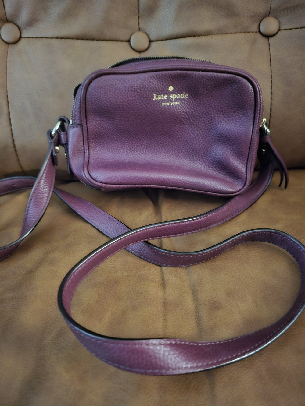 kate spade Plum Textured Leather Crossbody Bag with Gold Logo